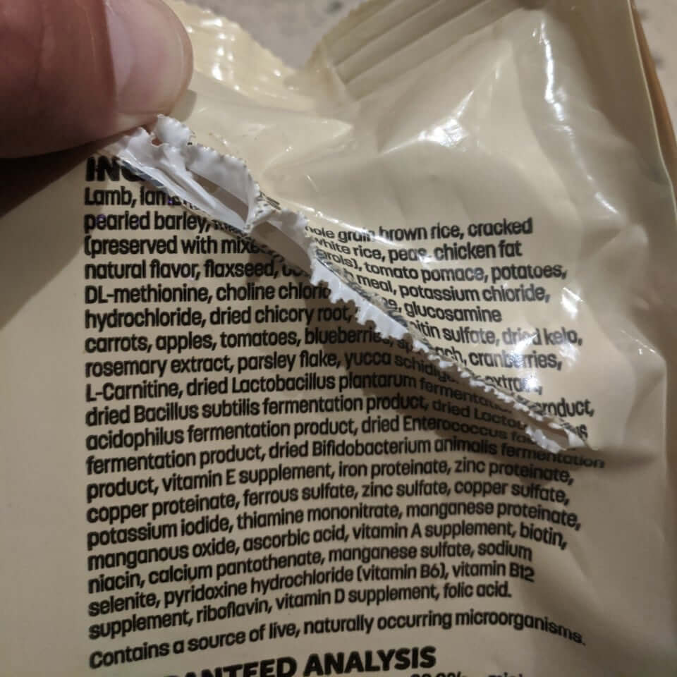 dog food ingredients label